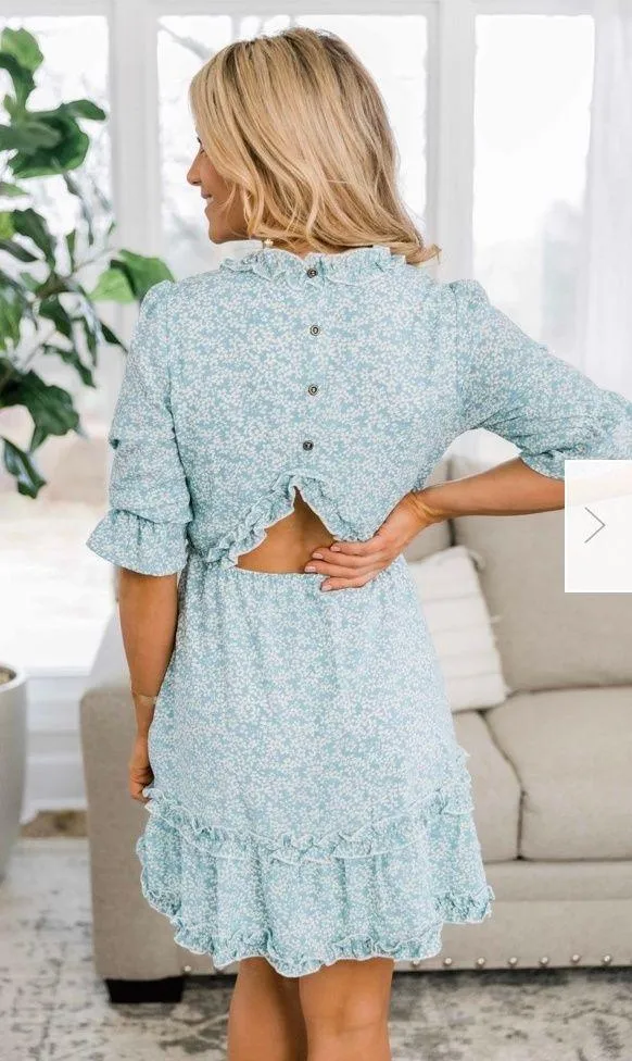 Pink Lily Blue Floral Ruffle Dress - Image 3