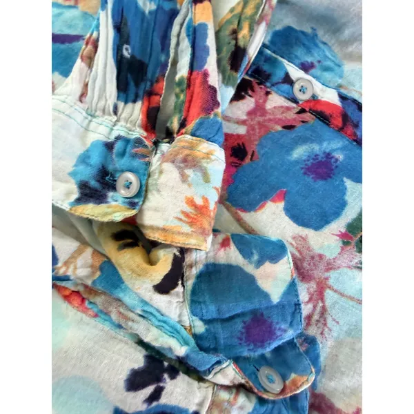 Jackpot Missy Floral Cotton Gauze Button Down Tunic Shirt Blue Size Large (est) - Image 9
