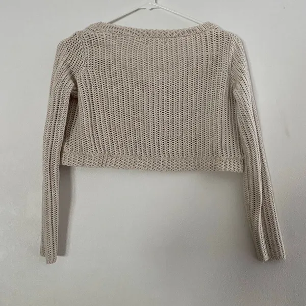 LA Hearts Cropped Knit Cardigan Medium Cream Button Front Boho Sweater - Image 4
