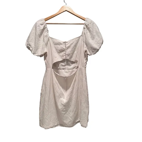 ASTR the Label White Puff Sleeve‎ Linen Mini Dress Large Graduation Milkmaid - Image 3