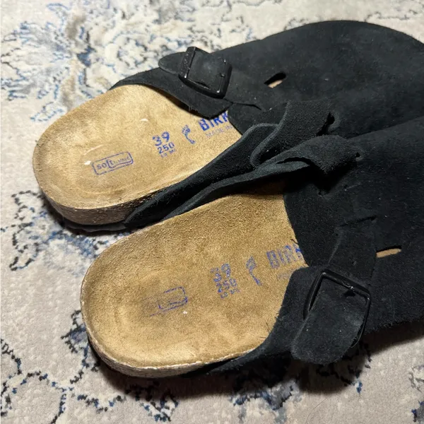 Birkenstock Boston Soft Suede Clogs in Black - Image 8