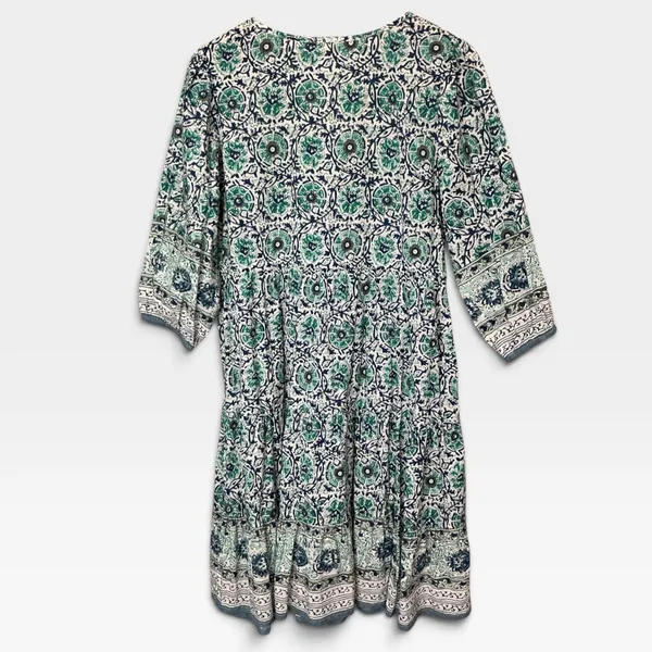 Soft Surroundings Teal Floral Block Print Tiered Midi Dress 2FW00 Small - Image 3