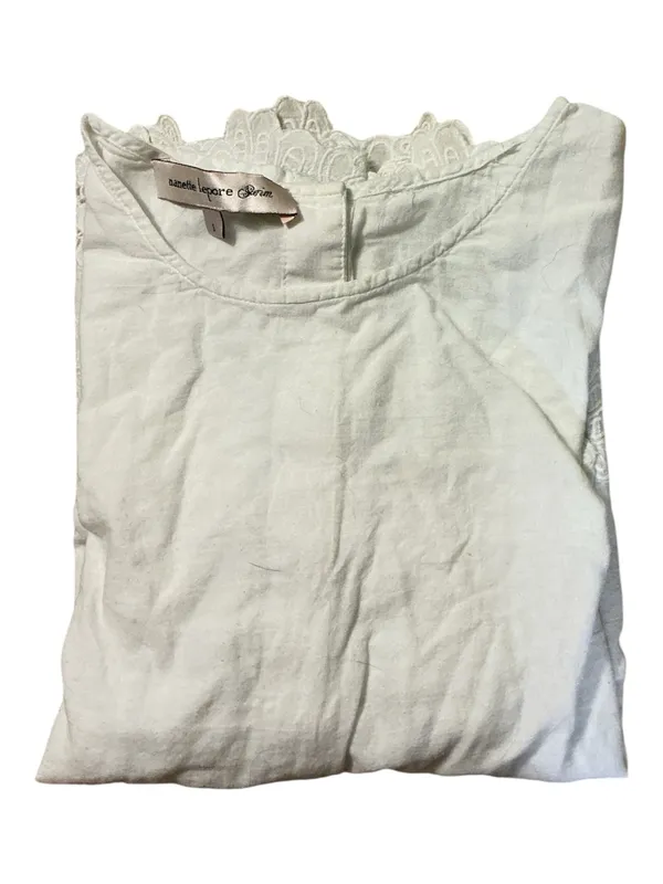 Nanette Lepore Swim White Eyelet Lace Blouse Size Small Long Sleeve Button Back - Image 3