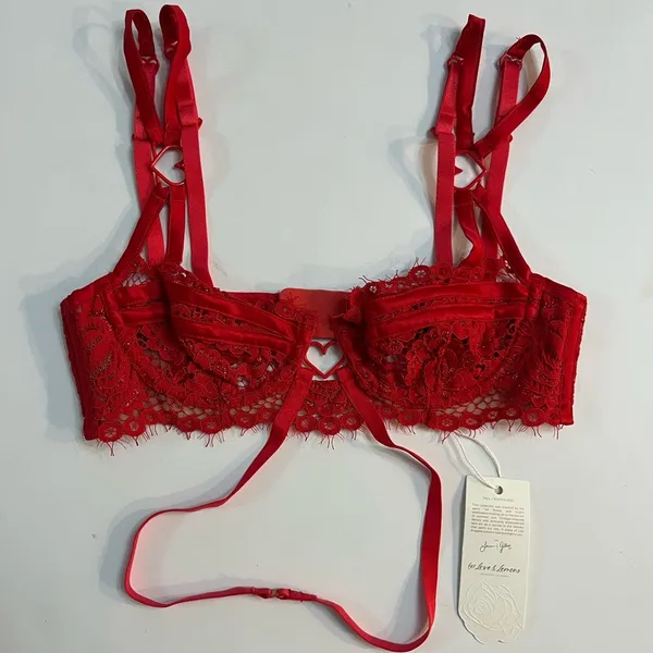 NWT For love & lemons Rosa‎ Red lace underwire strappy bra hearts Rose - Image 3