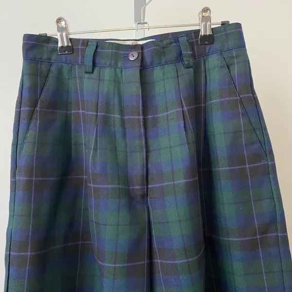 Karen Scott Academia Office Siren Plaid Pleated Culotte Shorts 10 Green Blue - Image 2