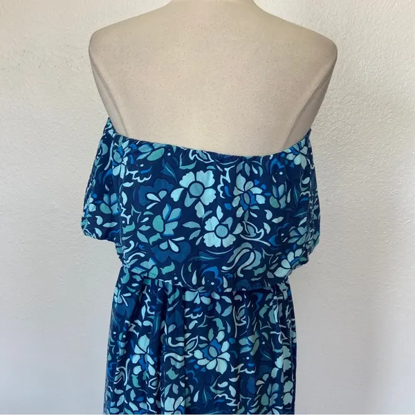 Japna Blue Floral Strapless Ruffle Elastic Waist Maxi Dress - Image 3