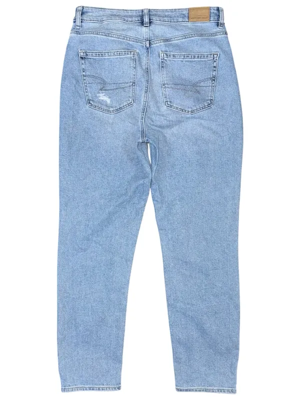 American Eagle Mom Jeans High Rise Stretch Denim Tapered Womens Sz 8 Distressed - Image 2