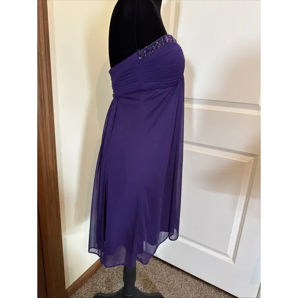 Xscape By Joanna Chen Purple Beaded Strapless Chiffon Mini Dress Sz 4 Homecoming - Image 3