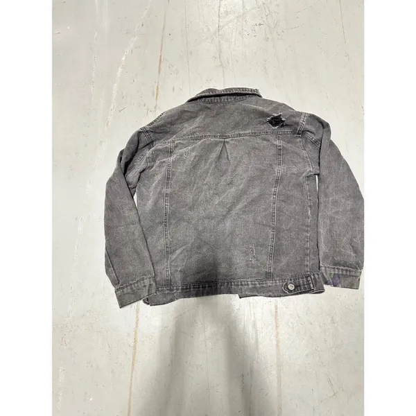 Highway Jeans Distressed Denim Jacket Washed Black Gray Trucker Mens Small - Image 2