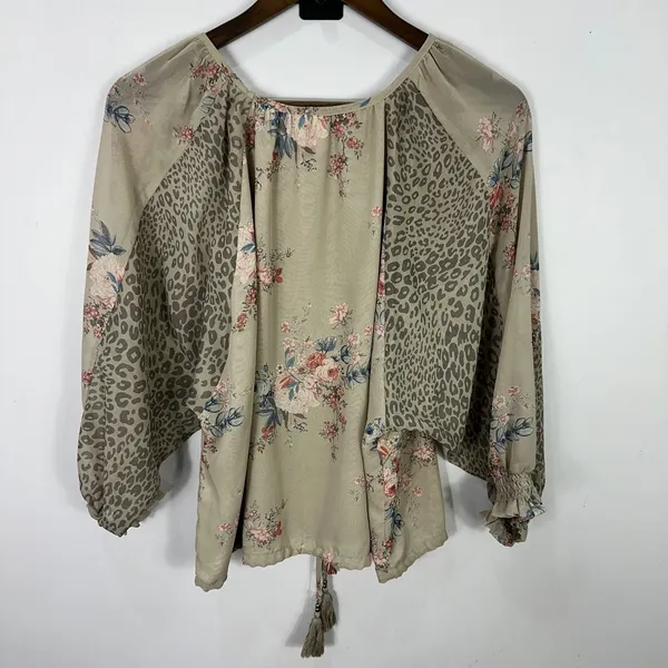 Cato Sheer Floral Leopard Top‎ Boho Blouse Womens Medium Earthy Romantic Indie - Image 7