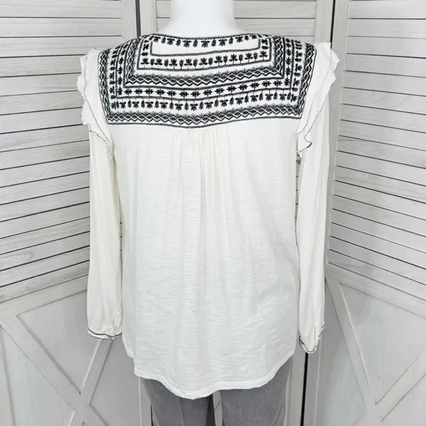 Fat‎ Face Martha Boho Embroidered V Neck Slub Knit Shirt Cream 12 Long Sleeve - Image 4