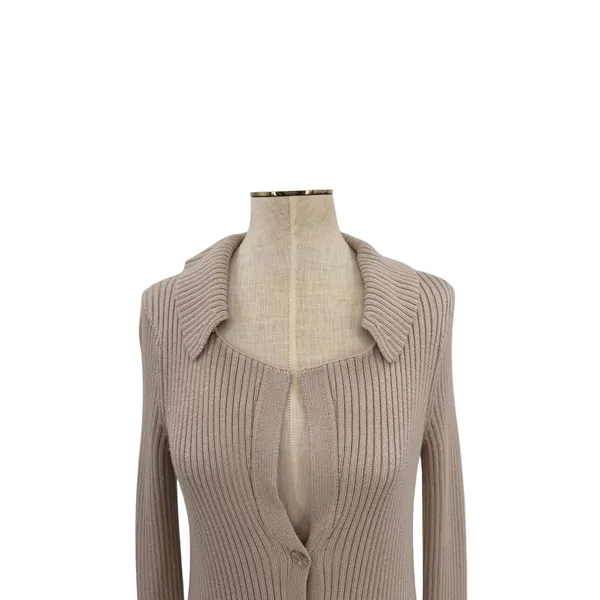 LPA Naolin Taupe Rib Knit Open Back Collared Bodycon Mini Dress‎ Size Medium - Image 5