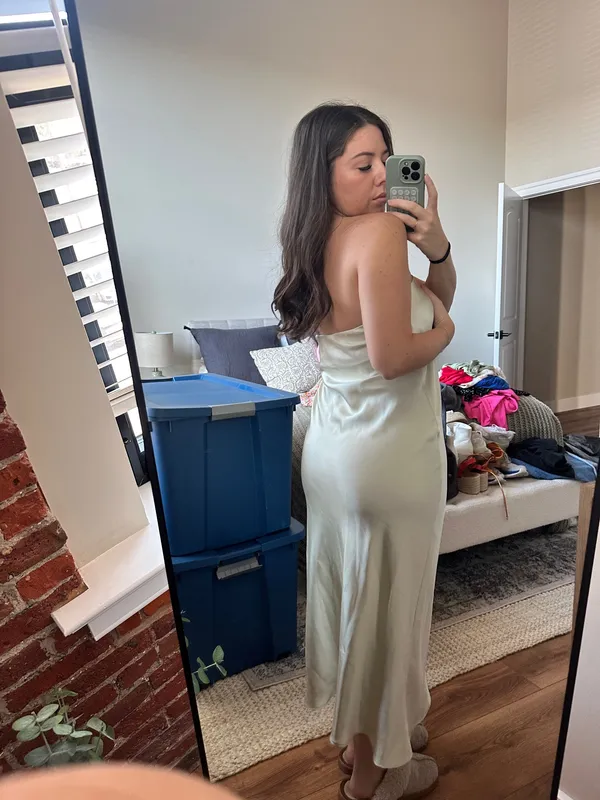 Green Satin Midi ZARA Dress - Image 3