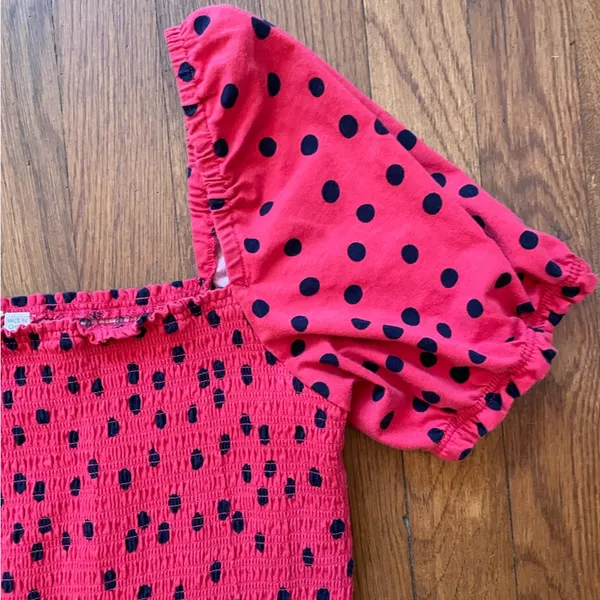 Anthropologie Dolan Polka Dot Smocked Puff-Sleeved Boho Top - Size Medium - Image 10