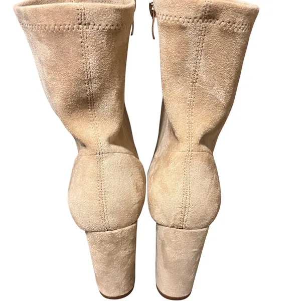 Womens Beige Suede Block Heel Pointed Toe Ankle Boots Size‎ 7.5W - Image 4