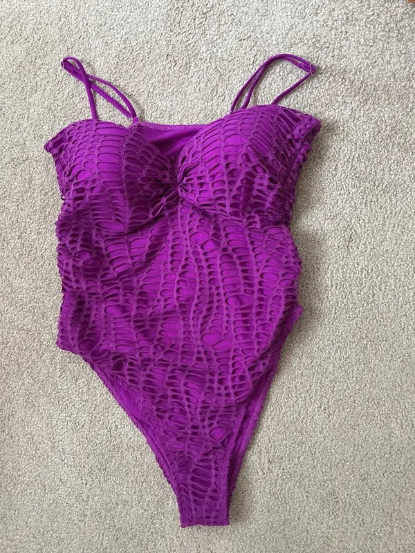Matte Collection Fuchsia/Purple Cutout Overlay Swimsuit- Sz Lg- Nwot - Image 3