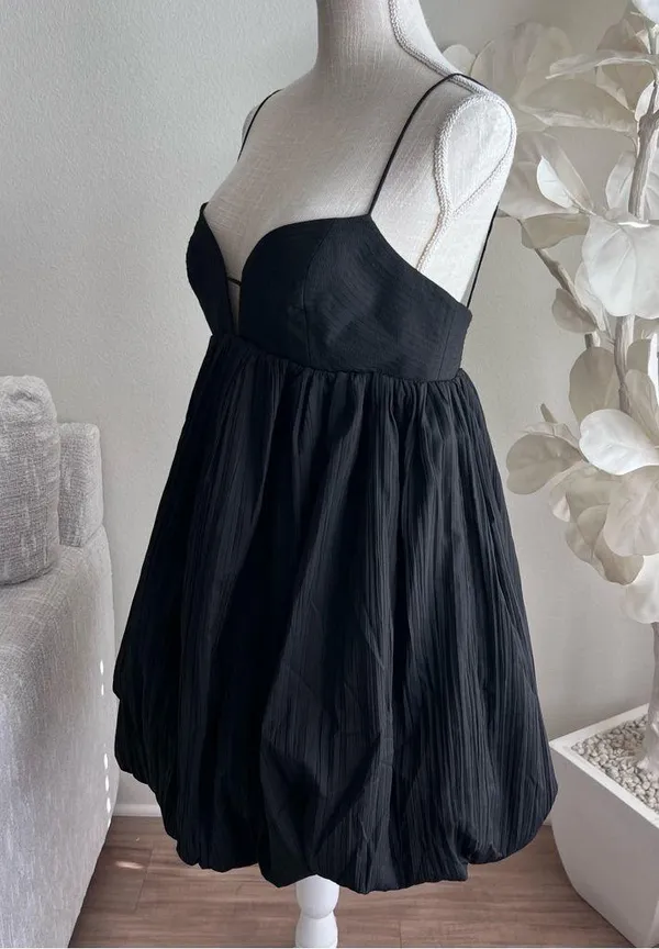 Acler Palermo Black Bubble Hem Spaghetti Straps Mini Dress - Image 7