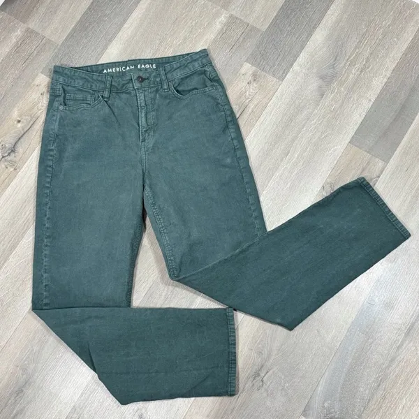 American Eagle Corduroy‎ Crop Pants Mom Straight Jean Teal Green 4 Y2K Twee - Image 15