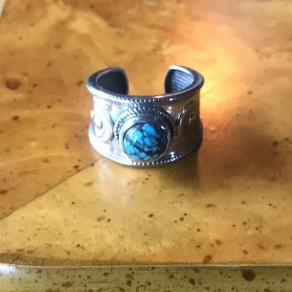 Natural Blue Moon Turquoise Sterling Silver Ring Size 6 - Image 6