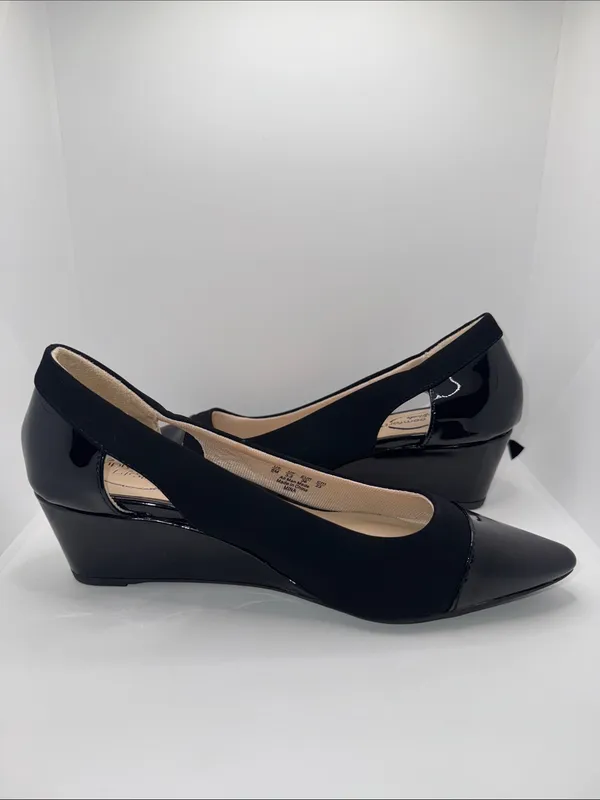 LifeStride MINA Wedge Heels Women’s 6 Vegan Patent & Matte Black - Image 4