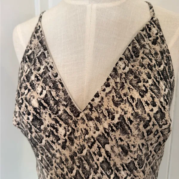 Lulu's Neutral Snake-Print Maxi Dress tie waist SZ S low back - Image 4