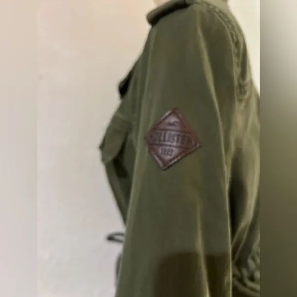 Hollister Jacket Womens M Utility Coat Military Style Green Full Zip Stretch - Image 4