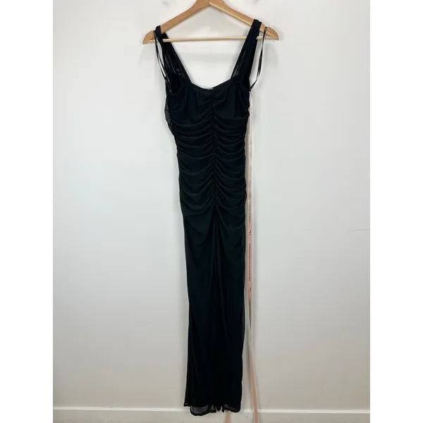 Lulus Amazing Presence Black Mesh Ruched Column Maxi Dress Long Formal Small NWT - Image 10