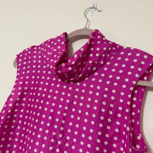Vintage J. Crew Pink Silk Polka Dot Sleeveless Tie Back Top - Image 2