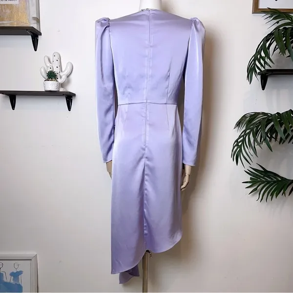 Elliatt Cocktail Satin Midi Dress Lavender Asymmetrical Long Sleeve S NWT - Image 7