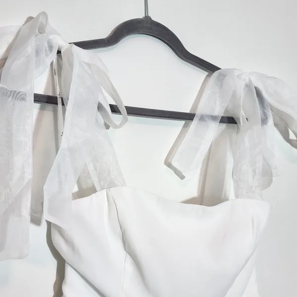 Lulus White Chiffon Tie-Sleeve Wedding Dress NWT Size Small White Formal Dress - Image 7