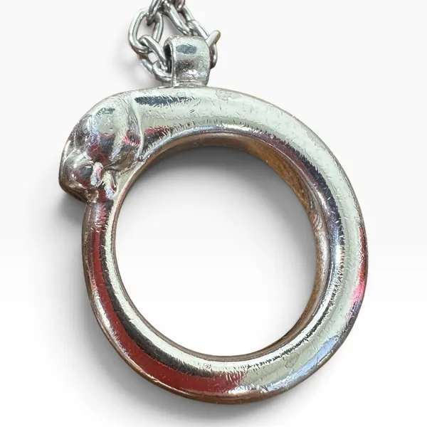 Cartier Silver Metal Panther Circle Keychain Bag Charm Engraved Pendant - Image 5