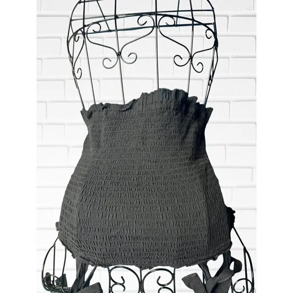 Abercrombie & Fitch Women's XS Smocked Crop Top Bow Tie Straps‎ Stretchy - Image 3