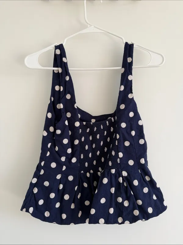 Olivaceous Navy and White Polka Dot Peplum Tank - Image 3