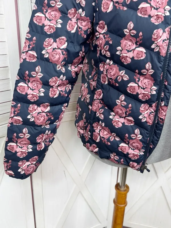 The North Face Flare Jacket Women Small Blue Pink Floral Down Puffer Coat Zip Up - Image 6