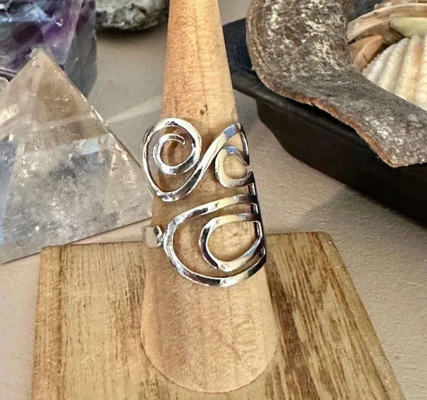 Sterling Silver Swirl Artsy Adjustable Ring Sizes 8,9,10 Silver - Image 2