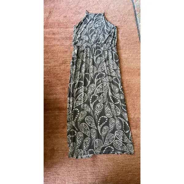 Next Petite Gray Ivory Paisley Maxi Dress Size 8 Tie Waist Pockets - Image 9