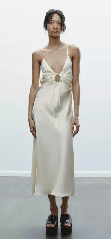 Zara dress midi maxi ivory satin tied slip evening summer wedding party - Image 13