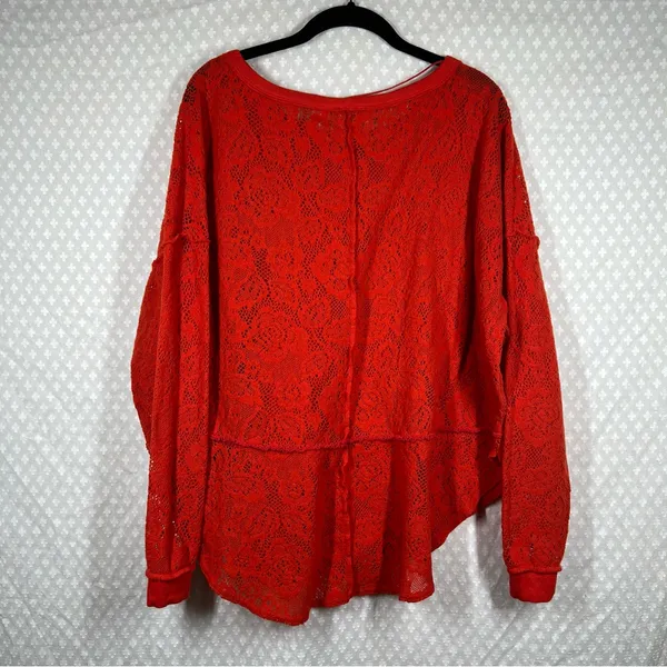 Free People‎ Orange Red Floral Eyelet Not Cold In This Top - Image 8