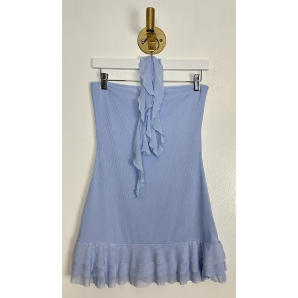 EDIKTED Thalia Rosette Ruffle Strapless Minidress in Blue Size Medium - Image 5