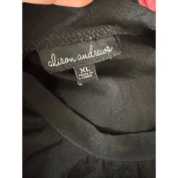 Alison Andrews Black Top XL Floral Puff Sleeve Blouse Stretchy Casual Workwear N - Image 5