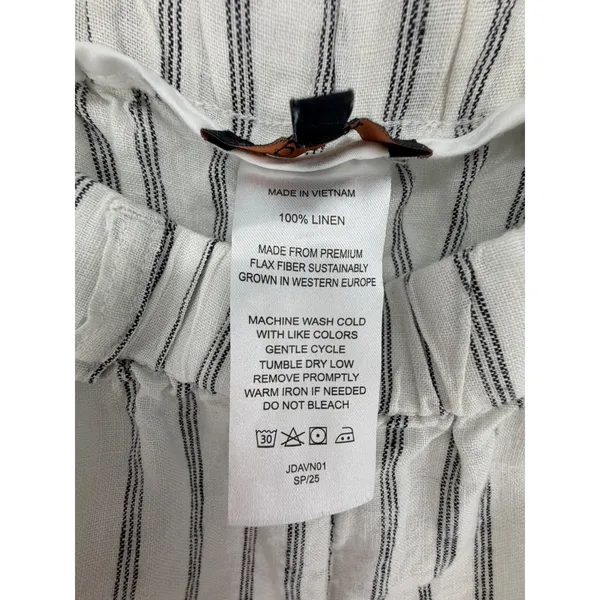 Quince Linen Pants Striped Small White Black Elastic Waist Pockets Sustainable - Image 12