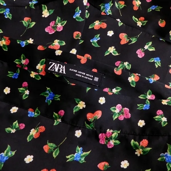 ZARA Black Floral Fruit Berries Ruffled Satin Shorts Skort Satin Summer X-Small - Image 11