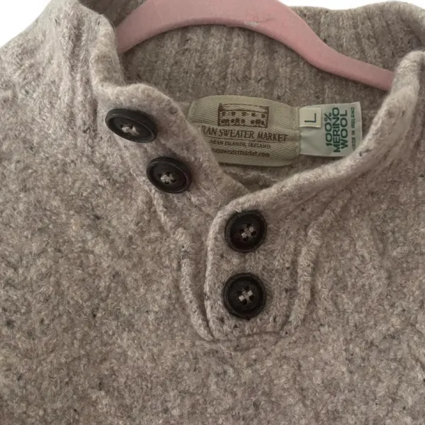 Aran Sweater Market 100% Merino Wool Funnel Neck Pullover Sweater Size L - Image 6
