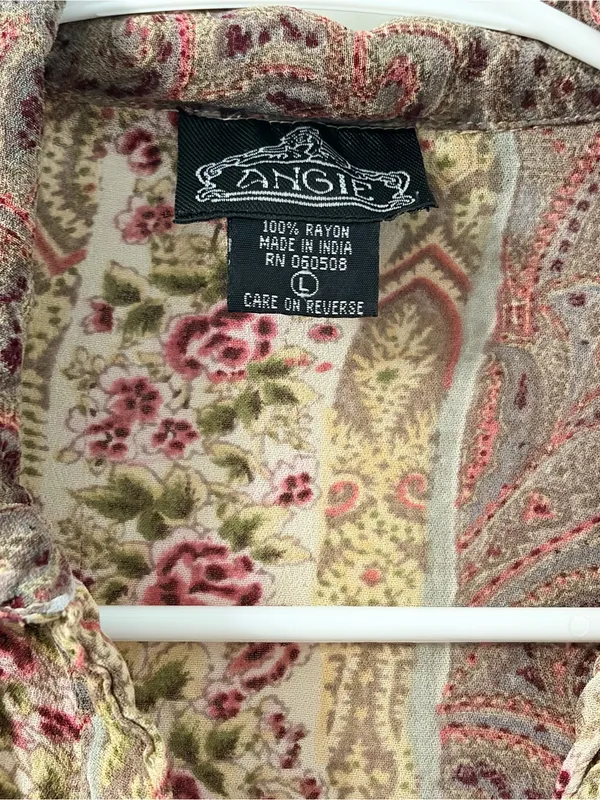 Angie Beige Floral Lace-Up Blouse - Image 3
