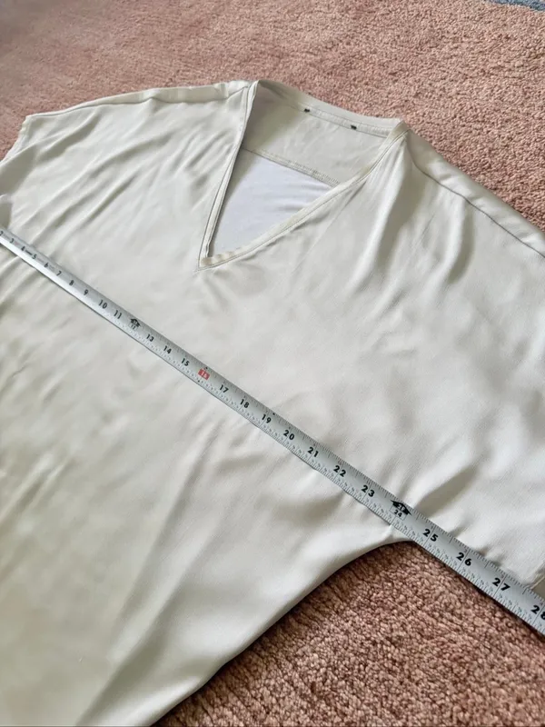 Pearl Ivory Satin Front Knit Back Oversized V Neck Blouse - Image 3