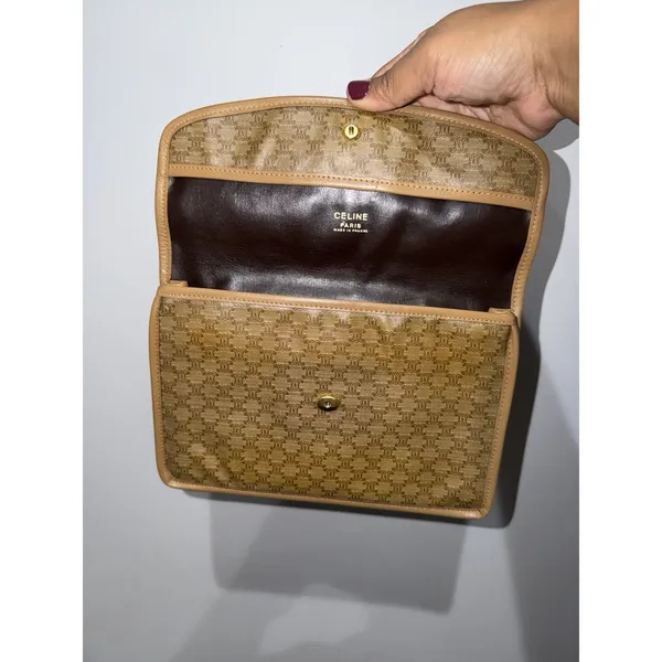 Celine Macadam Canvas Tan Fold Over Clutch Bag Vintage Snap Close T - Image 4