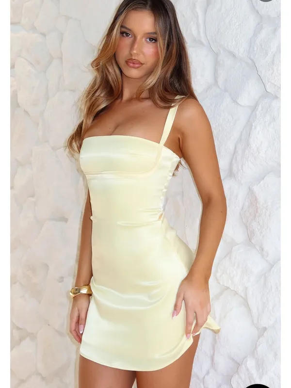 WHITE FOX Just A Girl Mini Dress Lemon, S - Image 7
