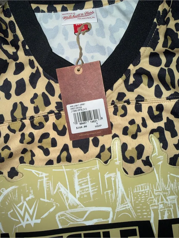 WWE Mitchell & Ness WrestleMania Vegas Leopard Print Jersey - Tan & Black - Image 6