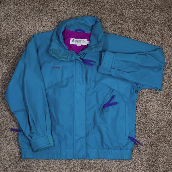 Vintage 90s Columbia Windbreaker Jacket‎ Womens L Teal Purple Radial Sleeve - Image 5