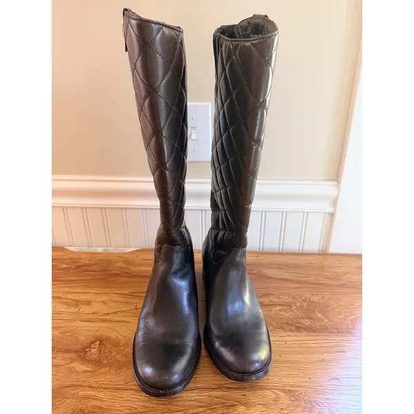 Tory Burch Kiernan Quilted Leather Riding Boots Brown Logo 8.5M - Image 3